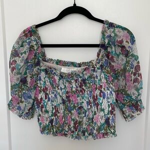 ASTR The Label Floral Smocked Half Sleeve Top